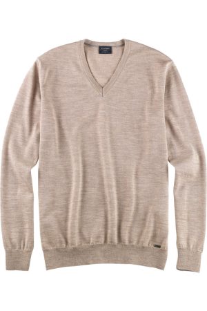 OLYMP Casual Modern Fit Trui V-hals lichtbeige, Effen