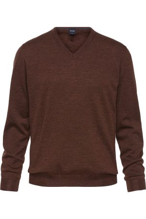 OLYMP Trui V-halsbruinrood, Effen