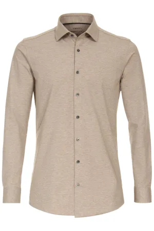 Venti Body Fit Jersey shirt beige, Effen