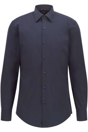 BOSS Slim Fit Overhemd donkerblauw, Effen