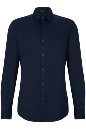 BOSS Slim Fit Jersey shirt donkerblauw, Effen
