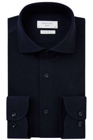 Profuomo Slim Fit Jersey shirt Marine, Effen