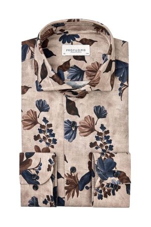 Profuomo Slim Fit Overhemd beige, Bloemen
