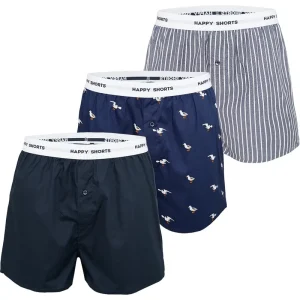 Happy Shorts 3-pack wijde boxershorts heren blauw gestreept meeuwen print