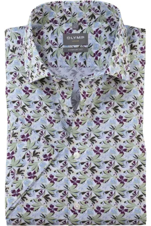 OLYMP Luxor Comfort Fit Overhemd Korte mouw paars/blauw/groen