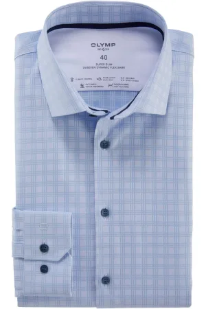 OLYMP No. Six 24/Seven Dynamic Flex Super Slim Overhemd blauw, Ruit