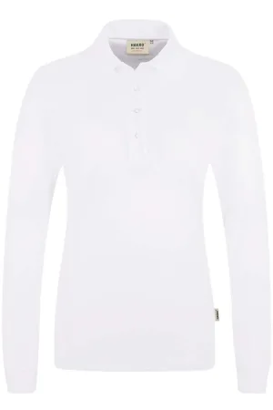 HAKRO 215 Regular Fit Dames poloshirt met lange mouwen wit, Effen