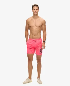 Superdry Mannen Gerecyclede Sportswear Zwemshort met Logo – 43 cm Roze