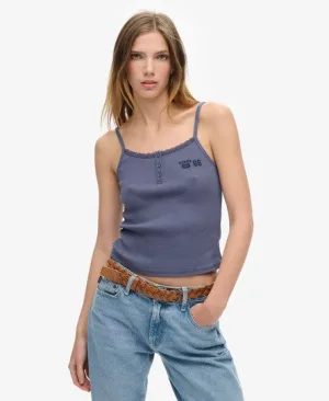 Superdry Vrouwen Athletic Essentials Camitop met Knopen en Print Blauw