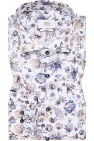 ETERNA 1863 Slim Fit Overhemd beige/bruin, Bedrukt