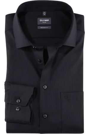 OLYMP Luxor Modern Fit Overhemd zwart, Effen