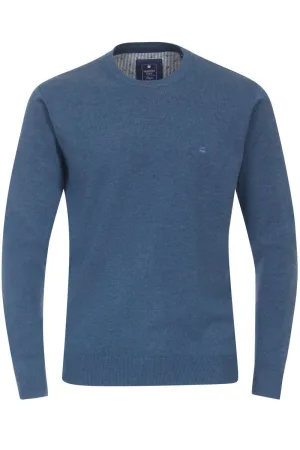 Redmond Casual Regular Fit Trui ronde hals middenblauw, Effen
