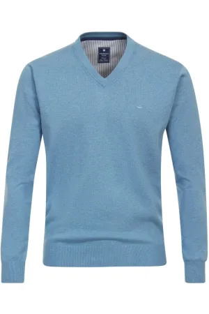 Redmond Regular Fit Trui V-halsblauw, Effen