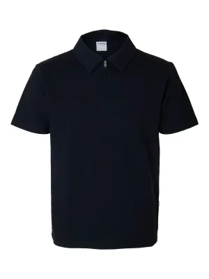 Selected Homme Polo Sander Seersucker Zip Blauw heren