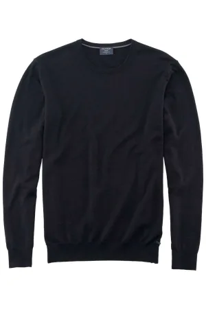 OLYMP Casual Modern Fit Trui ronde hals zwart, Effen