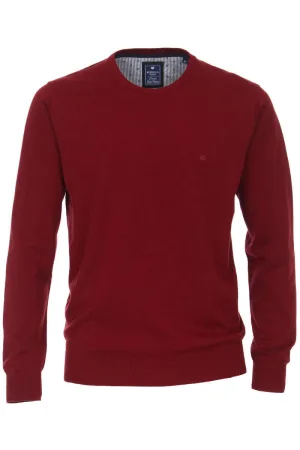 Redmond Casual Regular Fit Trui ronde hals wijnrood, Effen