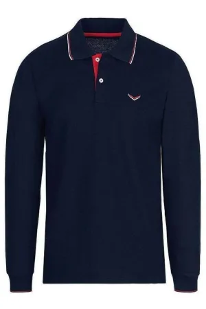 TRIGEMA Slim Fit Poloshirt lange mouw Marine, Effen