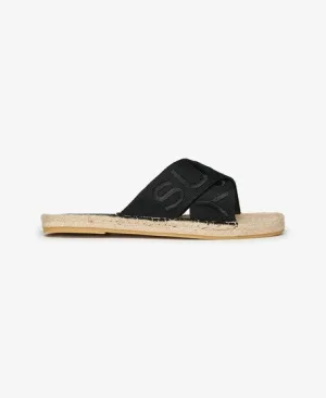 Superdry Vrouwen Espadrille Slippers met Gekruiste Bandjes Zwart