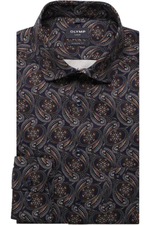 OLYMP Luxor Modern Fit Overhemd bruin, Paisley