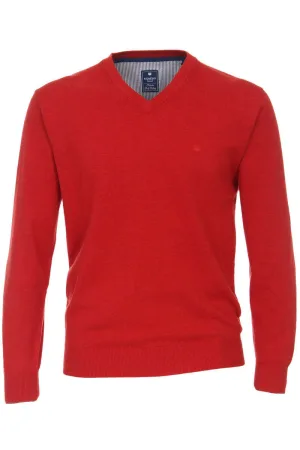 Redmond Casual Regular Fit Trui V-hals rood, Melange