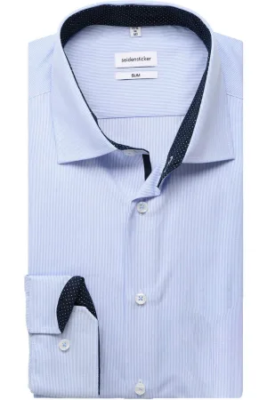 Seidensticker Slim Fit Overhemd lichtblauw, Gestreept