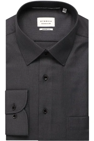ETERNA Comfort Fit Overhemd zwart, Gestructureerd