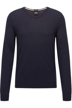 BOSS Slim Fit Trui donkerblauw, Effen