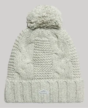 Superdry Vrouwen Kabelgebreide Beanie met Pompon Lichtgrijs