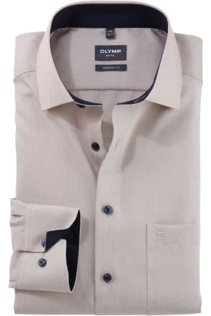 OLYMP Luxor Modern Fit Overhemd natuurlijk, Gestructureerd