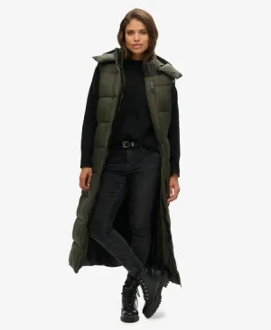 Superdry Vrouwen Lange Bodywarmer met Capuchon en Ripstop Groen