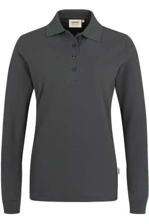 HAKRO 215 Regular Fit Dames poloshirt met lange mouwen antraciet, Effen