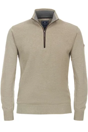 Redmond Casual Regular Fit Half-Zip Sweater beige, Effen
