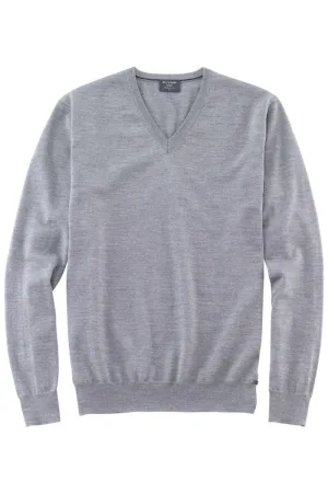 OLYMP Casual Modern Fit Trui V-hals zilvergrijs, Effen