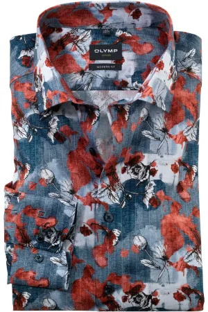 OLYMP Luxor Modern Fit Overhemd blauw/rood, Motief