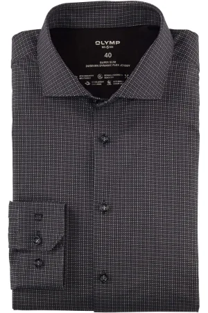 OLYMP No. Six 24/Seven Super Slim Jersey shirt zwart, Motief