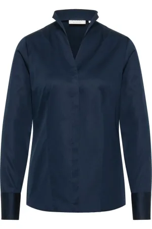 ETERNA Regular Fit Dames Overhemd Marine, Effen