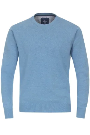 Redmond Casual Regular Fit Trui ronde hals lichtblauw, Effen