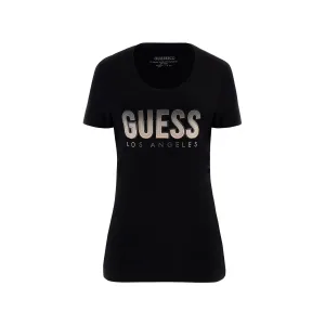 T-shirt met ronde hals vrouwen met glimmend logo in kleurverloop Guess