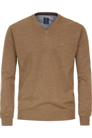 Redmond Casual Trui V-hals bruin, Effen
