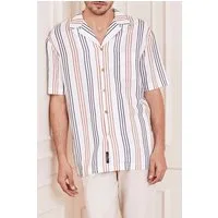GUESS Billy Bowling Shirt Black Brown Casual Stripes