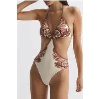 Reiss Natalie-print One-piece Tan