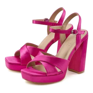 Lascana Sandalen High heel sandaal met plateau en blokhak in satijnlook VEGAN