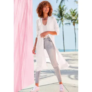 Lascana Cardigan met zijopeningen, lange gebreide jas van zacht ribbreiwerk