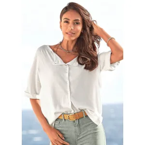 Vivance Trui met korte mouwen met knoopsluiting, kan aan beide kanten worden gedragen, 3/4 trui, fijne gebreide stof