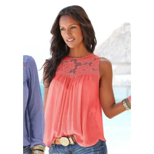 Buffalo Crêpe-blouse met kanten inzetstuk, blouse, boho stijl