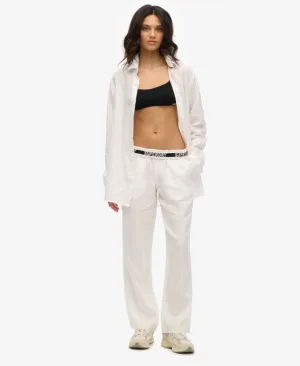Superdry Vrouwen Linnen Broek met Trekkoord Wit