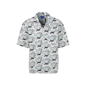 HUGO Blue Overhemd met korte mouwen Eligino met allover print, hugo doggo, hondenprint