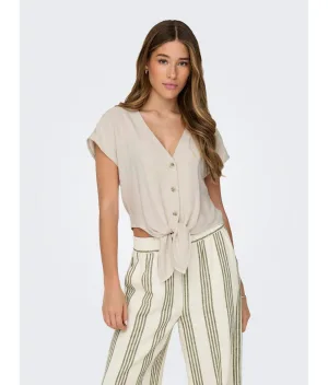 Only Blouse met korte mouwen ONLSIESTA SS KNOT LIN BL SHIRT PNT NOOS