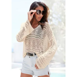 s.Oliver RED LABEL Beachwear Strandtrui met semi-transparant ajourpatroon, zomerse breipullover