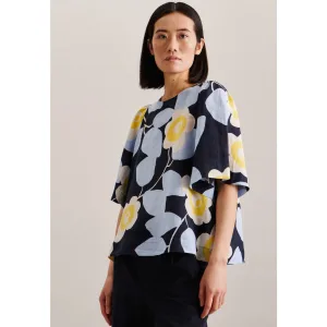 seidensticker Shirtblouse Zwarte roos Korte mouwen ronde hals print